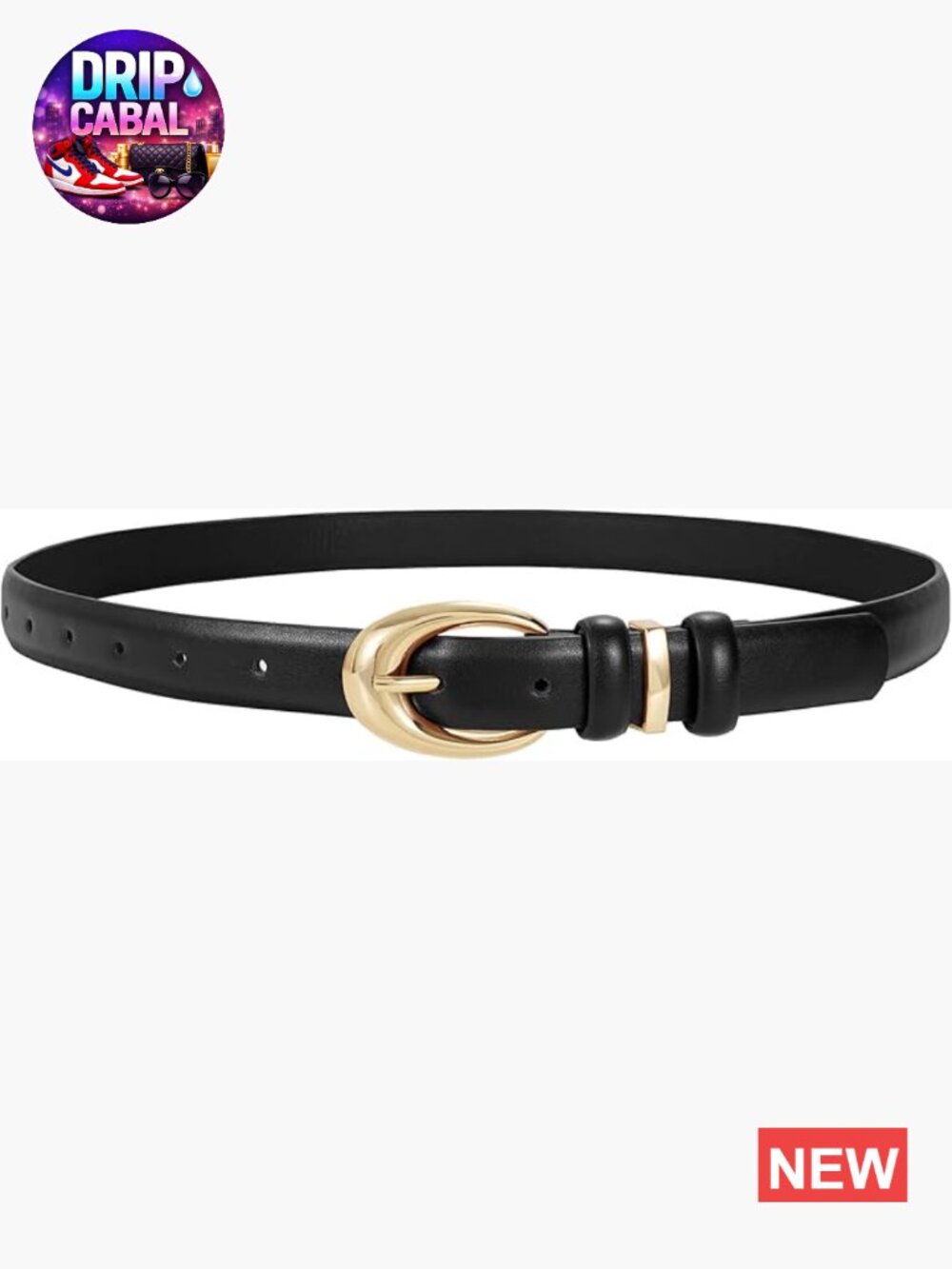 Women's Faux Leather Skinny Belt with Gold Buckle